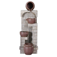 Solar Fountain Water Feature  Pot Outdoor Indoor 4-Tier Cascading Brown