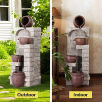 Solar Fountain Water Feature  Pot Outdoor Indoor 4-Tier Cascading Brown