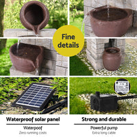 Solar Fountain Water Feature  Pot Outdoor Indoor 4-Tier Cascading Brown