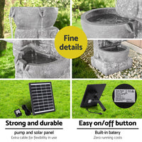 Solar Fountain Water Feature Outdoor LED Lights Gray