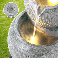 Solar Fountain Water Feature Bird Bath Garden LED Light 80CM Grey