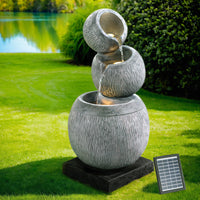 Solar Fountain Water Feature Bird Bath Garden LED Light 80CM Grey