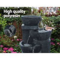 Solar Water Feature Cascading Fountain 4-Tier Bowl LED Lights 72CM Blue