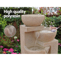 Solar Water Feature Cascading Fountain 4-Tier Bowl LED Lights 72CM Sand