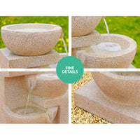 Solar Water Feature Cascading Fountain 4-Tier Bowl LED Lights 72CM Sand