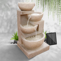 Solar Water Feature Cascading Fountain 4-Tier Bowl LED Lights 72CM Sand