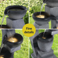 Gardeon Solar Fountain Water Feature Outdoor Fountain Indoor 4-Tier Bowl Cascading Grey