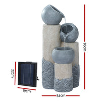 Solar Water Feature Cascading Fountain 3-Tier Pot LED Lights 76CM Grey