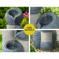 Solar Water Feature Cascading Fountain 3-Tier Pot LED Lights 76CM Grey