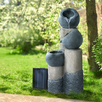 Solar Water Feature Cascading Fountain 3-Tier Pot LED Lights 76CM Grey