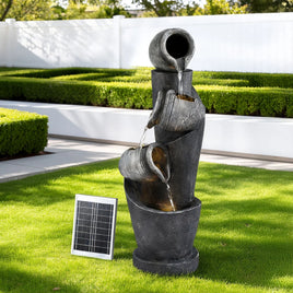 Gardeon Solar Fountain Water Feature Cascading Fountain 3-Tier Pot LED Lights 80CM Grey