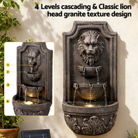 Gardeon Solar Fountain Water Feature Lion Head Wall Fountain 67cm Brown