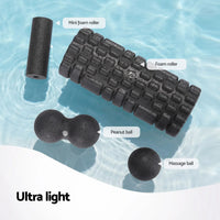 Everfit Foam Roller Set 4 in 1 Grid High Density Massager for Deep Tissue Trigger Point Myofascial Release Back Pain Muscle Recovery Gym Home Fitness Equipment with Storage Bag Supports 150kg