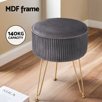 Ottoman Foot Stool Vanity Velvet Round Grey