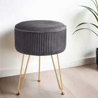 Ottoman Foot Stool Vanity Velvet Round Grey