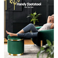 Artiss Ottoman Foot Stool Round Velvet Green