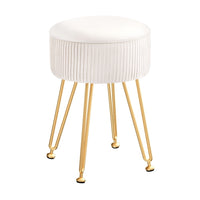 Ottoman Storage Foot Stool Vanity Velvet Round White