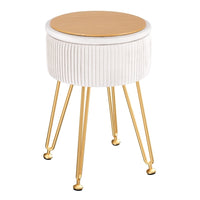 Ottoman Storage Foot Stool Vanity Velvet Round White