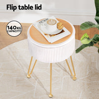 Ottoman Storage Foot Stool Vanity Velvet Round White