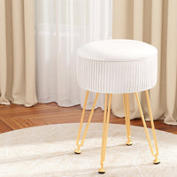 Ottoman Storage Foot Stool Vanity Velvet Round White