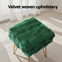 Ottoman Foot Stool Vanity Woven Velvet Green