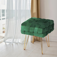 Ottoman Foot Stool Vanity Woven Velvet Green