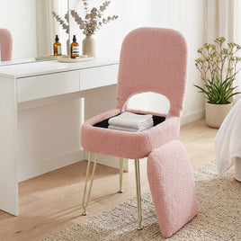 Artiss Storage Ottoman Vanity Stool Foot Stool Folding Back Pink