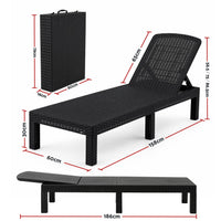 Gardeon Sun Lounge Outdoor Folding Recliner Patio Pool Beach Chair Rattan Black