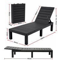 Gardeon Sun Lounge Outdoor Folding Recliner Patio Pool Beach Chair Slatted Black