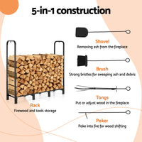 Gardeon Firewood Rack 120cm Wood Rack 3 Sizes Firewood Storage with Tools Black