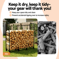 Gardeon Firewood Rack 120cm Wood Rack 3 Sizes Firewood Storage with Tools Black