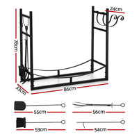 Gardeon Firewood Rack 84cm Wood Rack Firewood Storage Indoor Outdoor Black