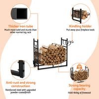 Gardeon Firewood Rack 84cm Wood Rack Firewood Storage Indoor Outdoor Black