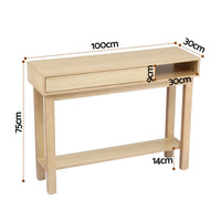 Artiss Console Table Entryway Hallway Sofa Side Table Drawer Shelf 100CM Wood