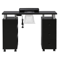 Artiss Manicure Table Nail Desk with Built-in Dust Collector Beauty Salon Station Drawers Shelves Wrist Cushion Wheels Black