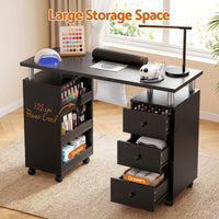 Artiss Manicure Table Nail Desk with Built-in Dust Collector Beauty Salon Station Drawers Shelves Wrist Cushion Wheels Black