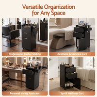 Artiss Professional Salon Station Rolling Cart, Hair Styling Beauty Cabinet with 2 Drawers, Large Supply Cabinet & 3 Appliance Holders, Wood Barber Spa Trolley with 360° Wheels for Skincare & Vanity, Black