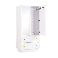 Artiss LED Wardrobe Cabinet Clothes Storage with Mirror 2 Drawers Hanging Rail
