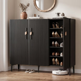 Artiss Shoe Cabinet Fluted Style 25 Pairs Shoe Storage Cupboard Black