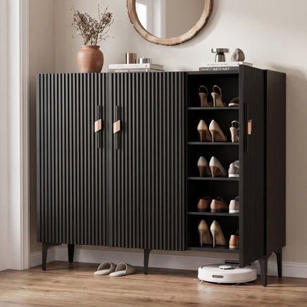 Artiss Shoe Cabinet Fluted Style 25 Pairs Shoe Storage Cupboard Black