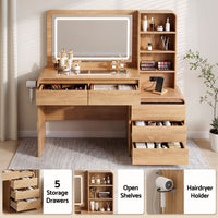 Artiss Dressing Table Makeup Vanity Desk LED Mirror Drawers Charging Station Curved Edge Wood