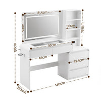 Artiss Dressing Table Makeup Vanity Desk LED Mirror Drawers Charging Station Curved Edge White