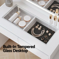 Artiss Dressing Table Makeup Vanity Desk LED Mirror Drawers Charging Station Curved Edge White