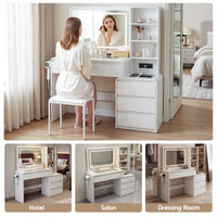 Artiss Dressing Table Makeup Vanity Desk LED Mirror Drawers Charging Station Curved Edge White