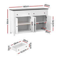Artiss Buffet Sideboard Storage Cabinet Kitchen Cupboard 2 Drawers 140CM Black