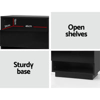 Bedside Table LED with 2 Shelves - HANA Black