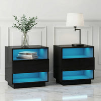 Artiss 2x Bedside Table LED with 2 Shelves - HANA Black