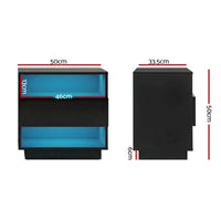 Artiss 2x Bedside Table LED with 2 Shelves - HANA Black
