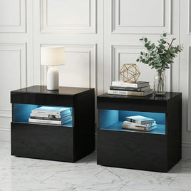Artiss 2x Bedside Table LED - HERES Black