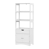 Bathroom Floor Storage Cabinet with 2 Drawers 3 Open Shelves 2 Doors White